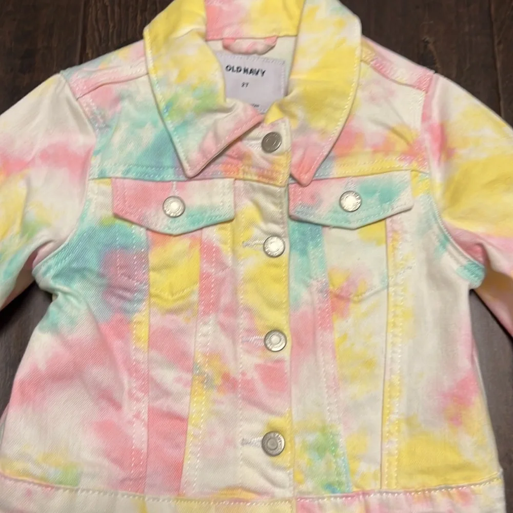 Old Navy Toddler Girls Rainbow Dip dyed tie dyed denim jacket!